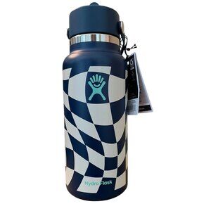 Hydro Flask 32oz Wide Mouth Flex Straw Travel Water Bottle Check Indigo Ltd NWT
